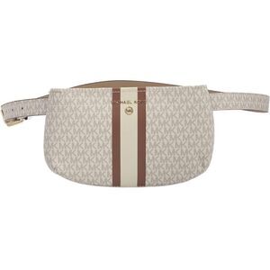 **"Michael Kors Jet Set Logo Stripe Waist Bag – Classic Beige/Brown"**